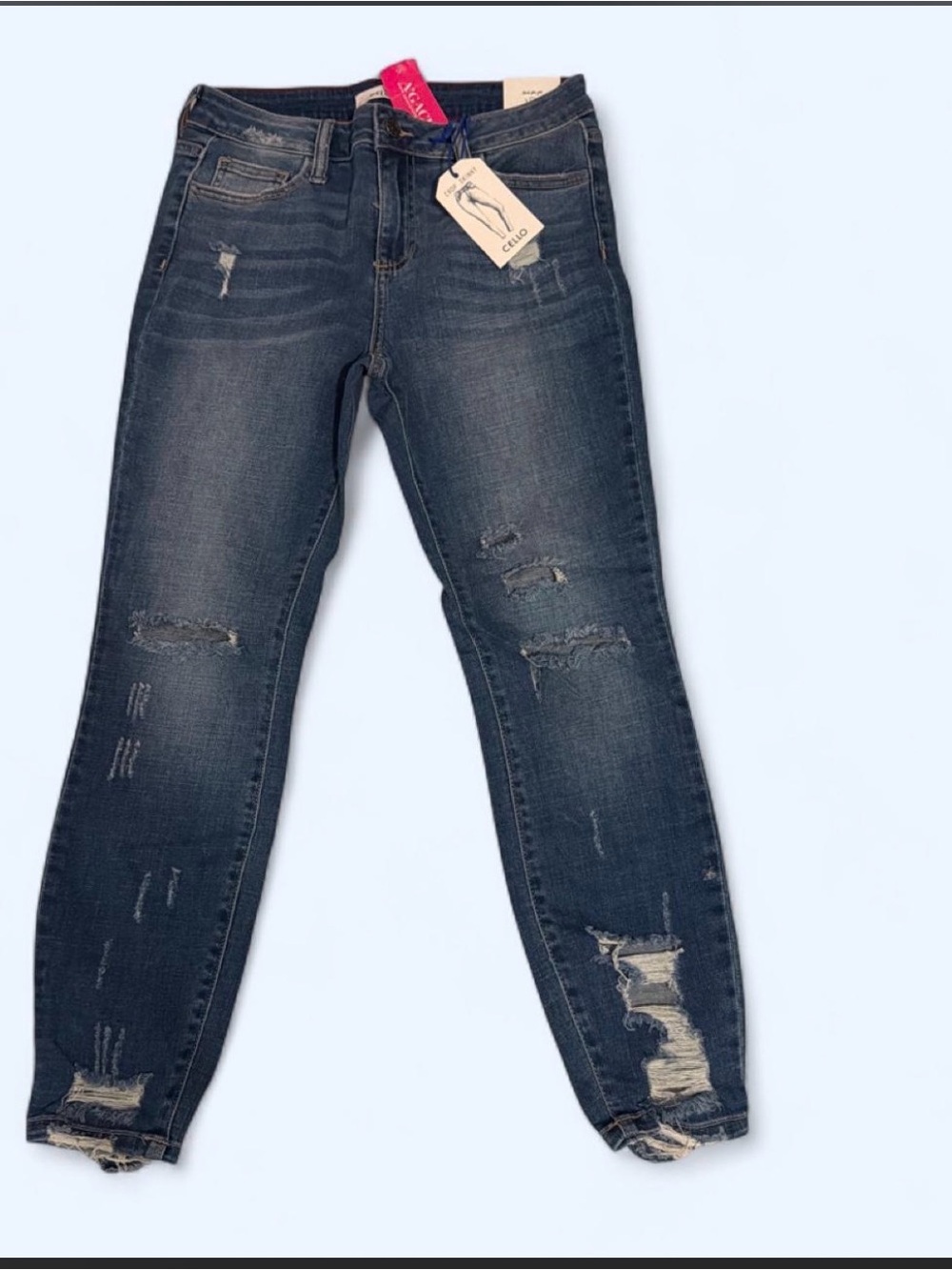 Cello Women’s Skinny Ankle Distressed Jeans — Dark Blue Wash